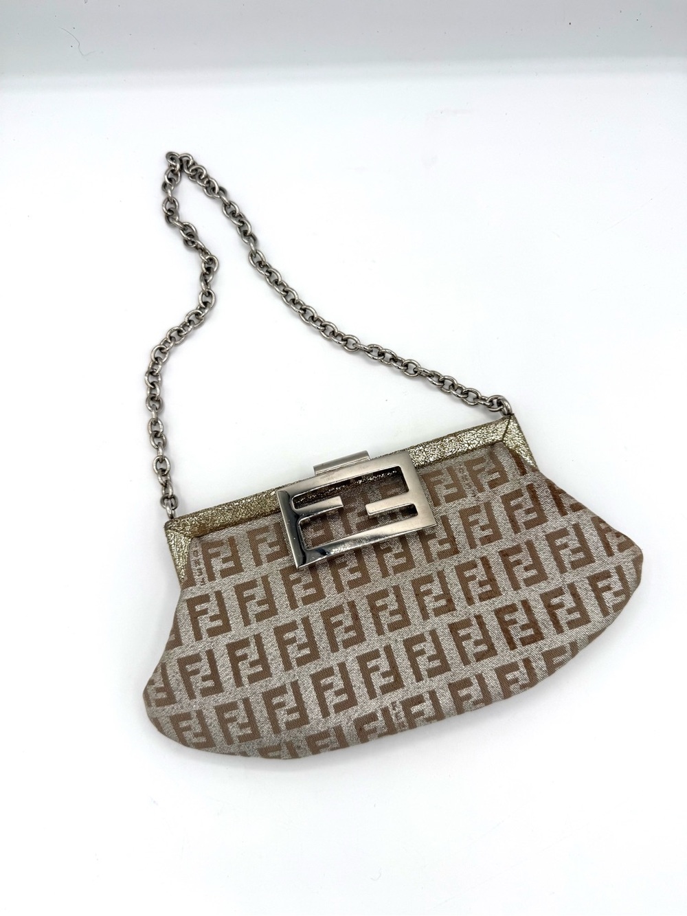 Fendi Mini Shimmer FF Chain Clutch Baguette